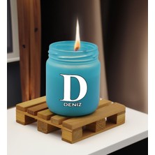 Bk Gift Kişiye Özel Dtf Isimli Turkuaz Renkli Cam Kavanozda Kokulu Mum-2, Arkadaşa Hediye, Sevgiliye Hediye, Doğum Günü Hediyesi