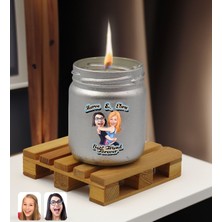 Bk Gift Kişiye Özel Dtf Best Friend Karikatürlü Gümüş Renkli Cam Kavanozda Kokulu Mum-1, Arkadaşa Hediye, Doğum Günü Hediyesi
