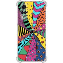 Printify Vivo Y51 Uyumlu Retro Color 4 Baskılı Şeffaf Köşe Korumalı Antişok Kılıf