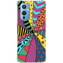 Printify One Plus 9 Uyumlu Retro Color 4 Baskılı Şeffaf Köşe Korumalı Antişok Kılıf