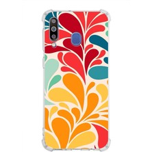 Printify Samsung Galaxy M30 Uyumlu Retro Color 5 Baskılı Şeffaf Köşe Korumalı Antişok Kılıf
