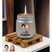 Bk Gift Kişiye Özel Dtf Sevgili Karikatürlü Gümüş Renkli Cam Kavanozda Kokulu Mum-1, Sevgiliye Hediye, Doğum Günü Hediyesi