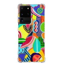 Printify Samsung Galaxy S20 Ultra Uyumlu Retro Color 6 Baskılı Şeffaf Köşe Korumalı Antişok Kılıf
