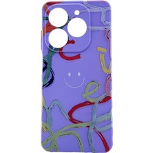 Karleader Tecno Spark 20 Pro Kılıf Lila Gülücüklü Uçurtma Desenli Tasarım Kılıf