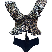 Look Me Leopar Desenli Fırfırlı Püskül Detaylı 50UV Kız Çocuk Bikini Takımı BY NESSI BYRD