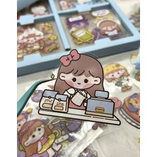 Sevimli Tavşan 4 Bölümlü 100 Yaprak 500 Adet Mavi Kutu Sticker Seti / Etiket / Çıkartma / Bullet Journal / Scrapbook