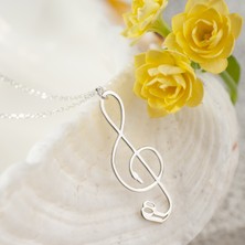 One Silver Gold 925 Ayar Gümüş  Müzikal Sol Anahtarı  Kolye Özel Tasarım