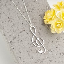 One Silver Gold 925 Ayar Gümüş  Müzikal Sol Anahtarı  Kolye Özel Tasarım