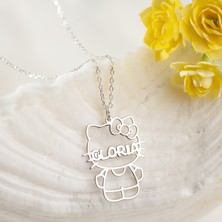 One Silver Gold 925 Ayar Gümüş Hello Kitty Isimli Kolye Özel Tasarım