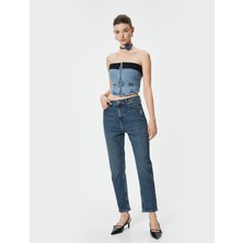 Koton Yüksek Bel Mom Kot Pantolon Esnek Cepli Dar Kalıp Pamuklu - Slim Mom Jean