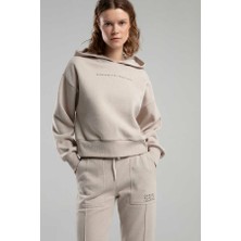 Benmanaj Kadın Dokulu Baskılı Kapşonlu Sweat