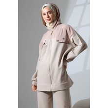 Mihran Butik Kadın Taş Rengi Mevsimlik Penye Alt Üst Spor ve Rahat Tesettür Takım
