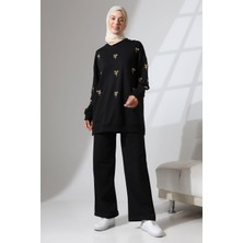 Mihran Butik Kadın Siyah Mevsimlik Penye Alt Üst Spor ve Rahat Tesettür Takım