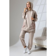 Mihran Butik Kadın Taş Rengi Mevsimlik Penye Alt Üst Spor ve Rahat Tesettür Takım