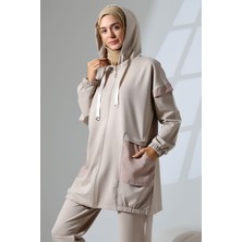 Mihran Butik Kadın Taş Rengi Mevsimlik Penye Alt Üst Spor ve Rahat Tesettür Takım