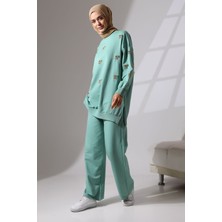 Mihran Butik Kadın Mint Yeşili Mevsimlik Penye Alt Üst Spor ve Rahat Tesettür Takım
