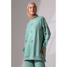 Mihran Butik Kadın Mint Yeşili Mevsimlik Penye Alt Üst Spor ve Rahat Tesettür Takım