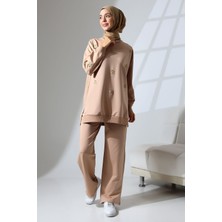 Mihran Butik Kadın Camel Mevsimlik Penye Alt Üst Spor ve Rahat Tesettür Takım
