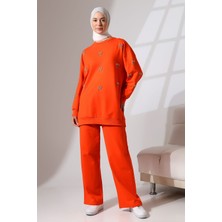 Mihran Butik Kadın Turuncu Mevsimlik Penye Alt Üst Spor ve Rahat Tesettür Takım