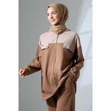 Mihran Butik Kadın Kahverengi Mevsimlik Penye Alt Üst Spor ve Rahat Tesettür Takım