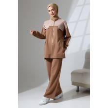 Mihran Butik Kadın Kahverengi Mevsimlik Penye Alt Üst Spor ve Rahat Tesettür Takım