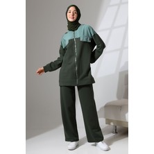 Mihran Butik Kadın Haki Yeşili Mevsimlik Penye Alt Üst Spor ve Rahat Tesettür Takım