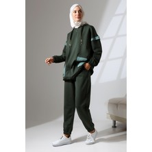 Mihran Butik Kadın Haki Yeşili Mevsimlik Penye Alt Üst Spor ve Rahat Tesettür Takım