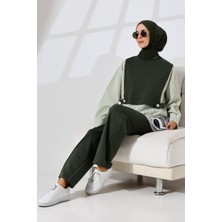 Mihran Butik Kadın Haki Yeşili Mevsimlik Penye Alt Üst Spor ve Rahat Tesettür Takım