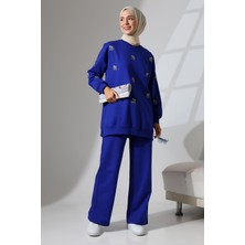 Mihran Butik Kadın Saks Mavisi Mevsimlik Penye Alt Üst Spor ve Rahat Tesettür Takım