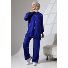 Mihran Butik Kadın Saks Mavisi Mevsimlik Penye Alt Üst Spor ve Rahat Tesettür Takım