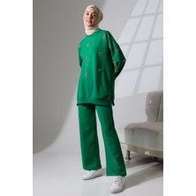 Mihran Butik Kadın Benetton Yeşili Mevsimlik Penye Alt Üst Spor ve Rahat Tesettür Takım