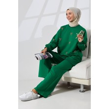 Mihran Butik Kadın Benetton Yeşili Mevsimlik Penye Alt Üst Spor ve Rahat Tesettür Takım