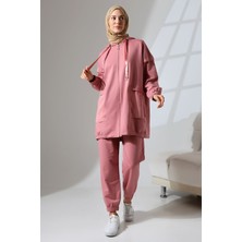 Mihran Butik Kadın Pudra Mevsimlik Penye Alt Üst Spor ve Rahat Tesettür Takım