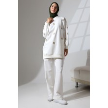 Mihran Butik Kadın Beyaz Mevsimlik Penye Alt Üst Spor ve Rahat Tesettür Takım