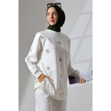 Mihran Butik Kadın Beyaz Mevsimlik Penye Alt Üst Spor ve Rahat Tesettür Takım