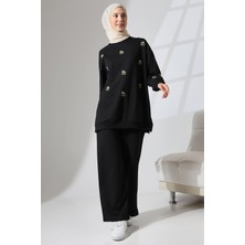 Mihran Butik Kadın Siyah Mevsimlik Penye Alt Üst Spor ve Rahat Tesettür Takım