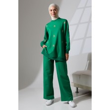 Mihran Butik Kadın Benetton Yeşili Mevsimlik Penye Alt Üst Spor ve Rahat Tesettür Takım
