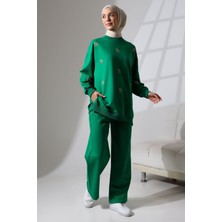Mihran Butik Kadın Benetton Yeşili Mevsimlik Penye Alt Üst Spor ve Rahat Tesettür Takım