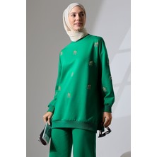 Mihran Butik Kadın Benetton Yeşili Mevsimlik Penye Alt Üst Spor ve Rahat Tesettür Takım