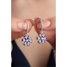 Silvano Jewelry 925 Ayar Gümüş Mor Lotus Çiçeği Küpe