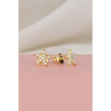 Silvano Jewelry 925 Ayar Gold Zirkon Taşlı Deniz Yıldızı Gümüş Küpe
