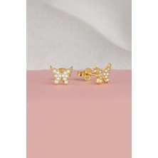 Silvano Jewelry 925 Ayar Gold Zirkon Taşlı Kelebek Gümüş Küpe