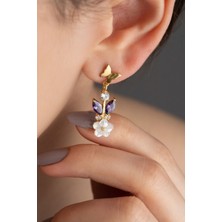 Silvano Jewelry 925 Ayar Gümüş Sedefli Kelebek Küpe