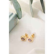 Silvano Jewelry 925 Ayar Gümüş Şubat Ayı Doğum Taşı ( Ametist ) Damla Küpe