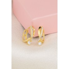 Silvano Jewelry 925 Ayar Gümüş Gold Tektaş Örgü Model Küpe