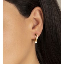 Silvano Jewelry 925 Ayar Gümüş Gold Tektaş Örgü Model Küpe