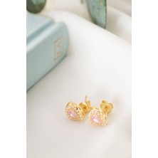 Silvano Jewelry 925 Ayar Gold Zirkon Taşlı Damla Ekim Ayı Pembe Doğum Taşı Gümüş Küpe