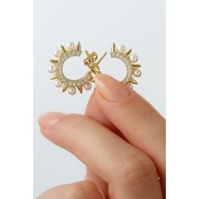 Silvano Jewelry 925 Ayar Gümüş Inci Taş Detaylı Küpe