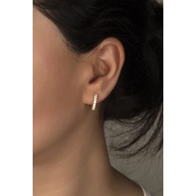 Silvano Jewelry 925 Ayar Gümüş Gold Sıra Taşlı Gümüş Küpe