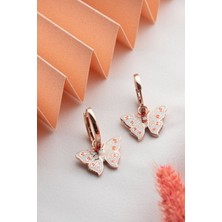 Silvano Jewelry 925 Ayar Rose Mineli Beyaz Kelebek Gümüş Küpe